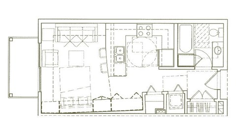 Floor plan for studio, 1 bath, 492 sqft